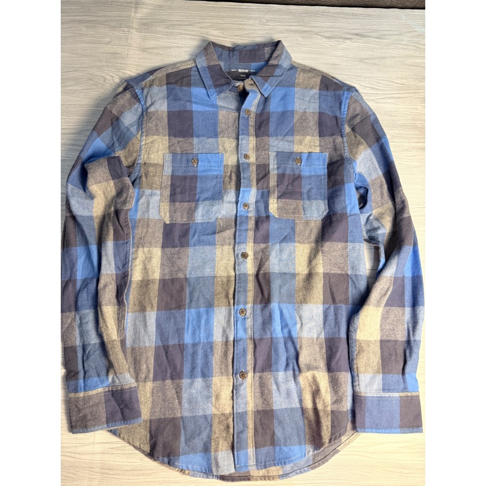 Urban Pipeline Ultimate Flannel Mens Small Blue Tan Plaid Button Down Shirt S